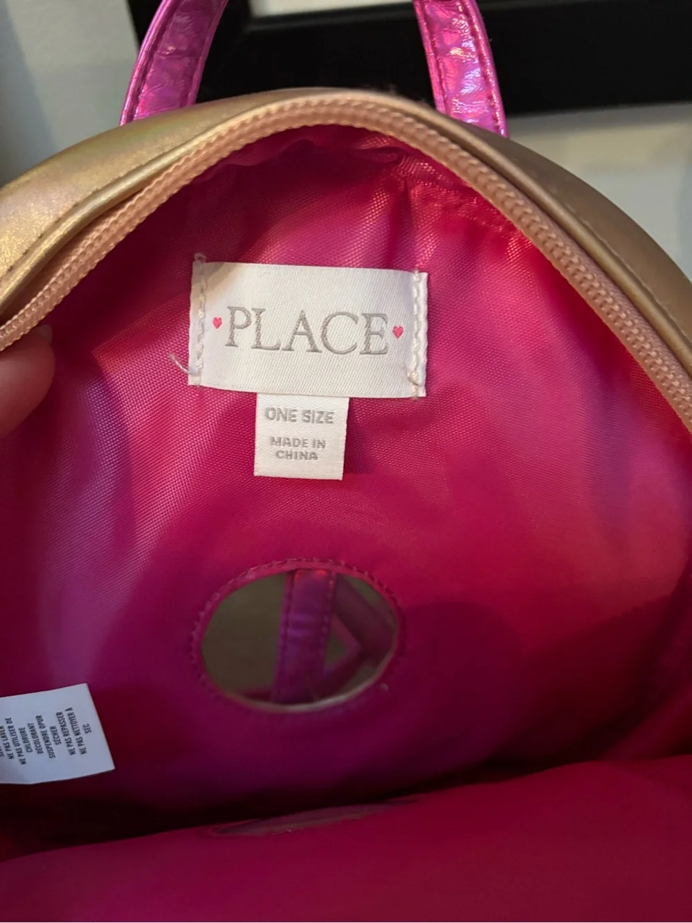 Place Metallic Gold Mini Backpack with Hot Pink Interior